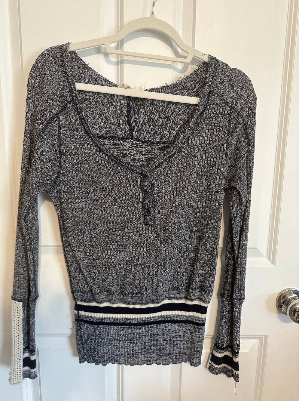 Free People L/S Blue and Cream Sweater Top Large